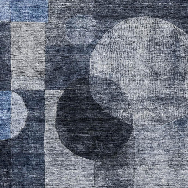 HomeRoots 9' X 12' Navy Blue Silver Charcoal Geometric Area Rug - Washable, UV-Protected, Modern Style for Home 684725