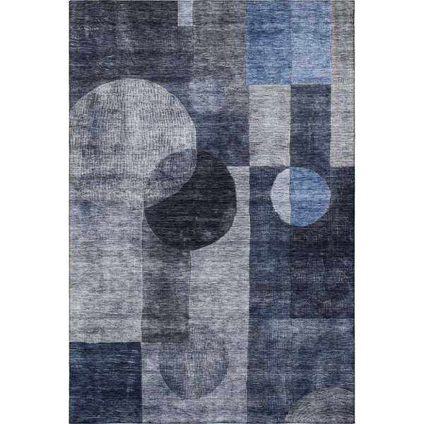 HomeRoots 10' Navy Blue, Silver & Charcoal Geometric Area Rug - Washable, UV Protected, Durable & Stylish! 684726