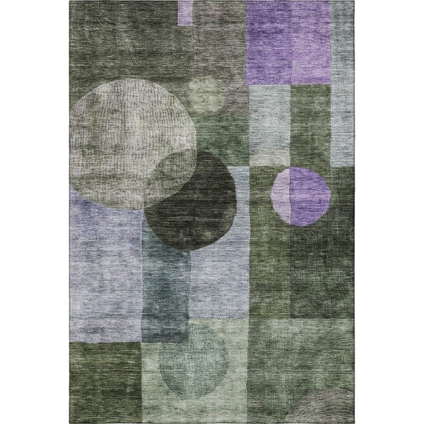 HomeRoots 5' X 8' Olive Green & Purple Geometric Area Rug – Washable, UV Protected, Stylish for Busy Homes 684728