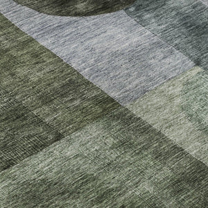 HomeRoots 8' Olive Green and Purple Geometric Washable Round Rug with UV Protection for Stylish Living Spaces 684729