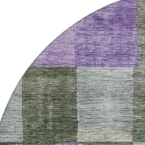 HomeRoots 8' Olive Green and Purple Geometric Washable Round Rug with UV Protection for Stylish Living Spaces 684729