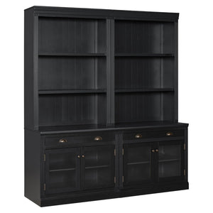 English Elm 83.4"tall Two-piece Bookcase Suite with Led Shelves Tempered Glass Doors Matte Black N751S059521B