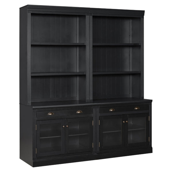 English Elm 83.4"tall Two-piece Bookcase Suite with Led Shelves Tempered Glass Doors Matte Black N751S059521B