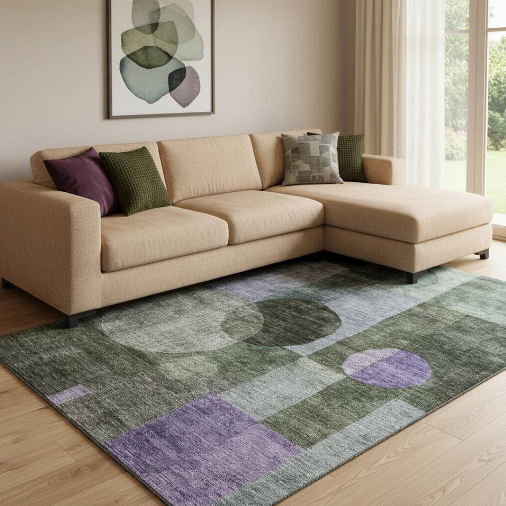 HomeRoots 8' X 10' Stylish Olive Green and Purple Geometric Washable Area Rug with UV Protection & Durability 684730