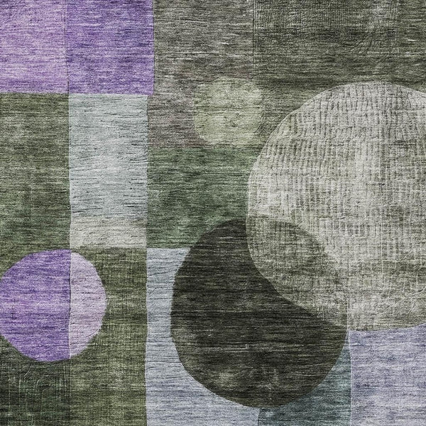 HomeRoots 8' X 10' Stylish Olive Green and Purple Geometric Washable Area Rug with UV Protection & Durability 684730
