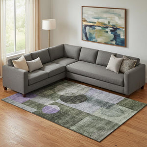 HomeRoots 9' X 12' Stylish Olive Green and Purple Geometric Area Rug - Washable, UV Protected, Stain Resistant 684731