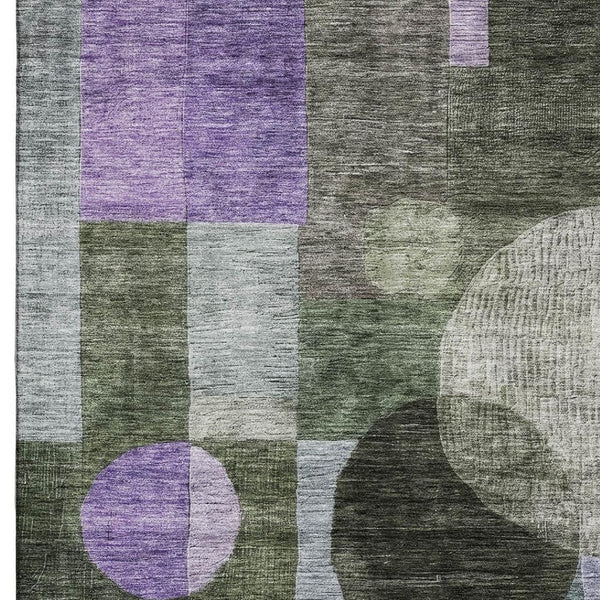 HomeRoots 9' X 12' Stylish Olive Green and Purple Geometric Area Rug - Washable, UV Protected, Stain Resistant 684731