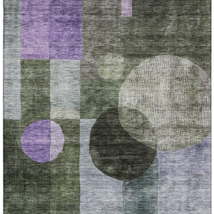 HomeRoots 9' X 12' Stylish Olive Green and Purple Geometric Area Rug - Washable, UV Protected, Stain Resistant 684731