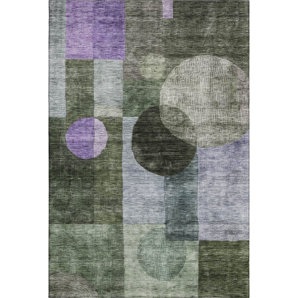 HomeRoots 10' X 14' Olive Green & Purple Geometric Washable Area Rug – Durable, UV-Resistant, Easy Care! 684732