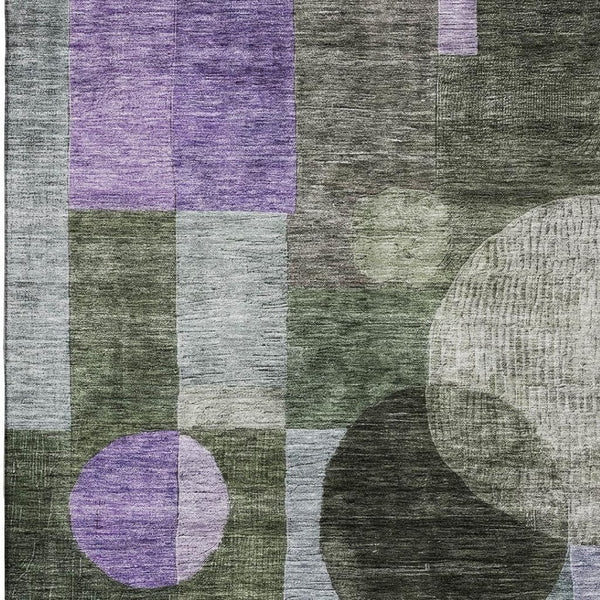 HomeRoots 10' X 14' Olive Green & Purple Geometric Washable Area Rug – Durable, UV-Resistant, Easy Care! 684732