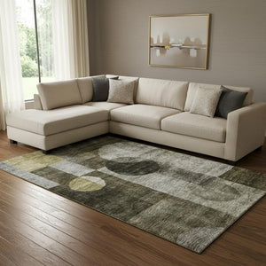 HomeRoots 8' X 10' Stylish Taupe Gold and Brown Geometric Washable Area Rug with UV Protection for Homes 684736