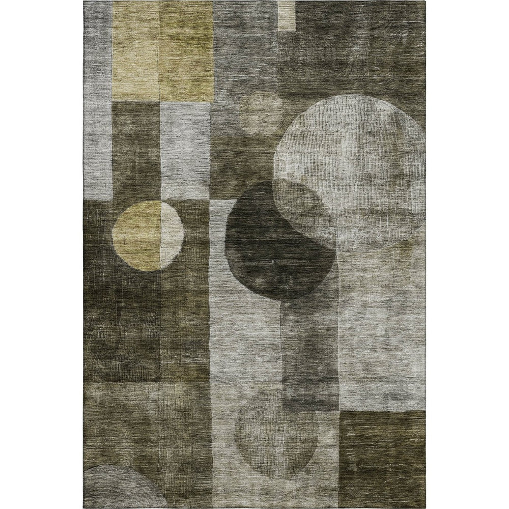 HomeRoots 9' X 12' Stylish Taupe Gold & Brown Geometric Area Rug - Washable, UV Protected, Stain Resistant! 684737