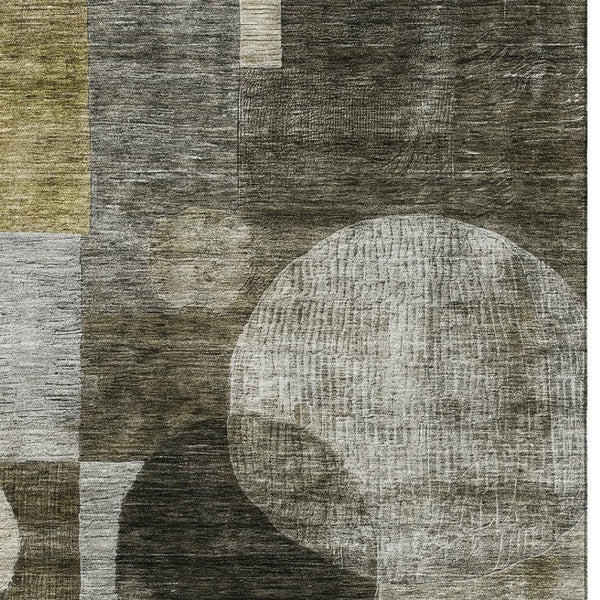 HomeRoots 9' X 12' Stylish Taupe Gold & Brown Geometric Area Rug - Washable, UV Protected, Stain Resistant! 684737
