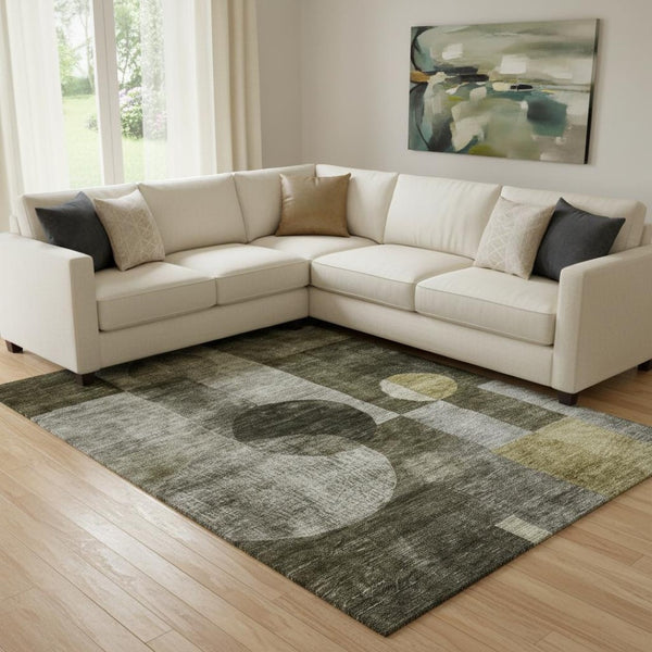 HomeRoots 10' X 14' Taupe Gold Brown Geometric Area Rug - Washable, Stain Resistant, UV Protected for Durability 684738