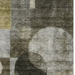HomeRoots 10' X 14' Taupe Gold Brown Geometric Area Rug - Washable, Stain Resistant, UV Protected for Durability 684738
