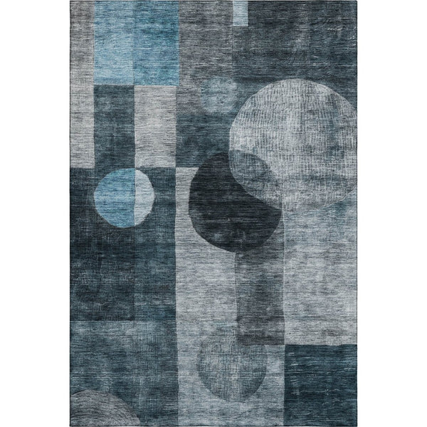 HomeRoots 5' X 8' Modern Teal Gray Silver Geometric Area Rug – Washable, UV Protected, Stain-Resistant Design! 684740