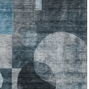 HomeRoots 5' X 8' Modern Teal Gray Silver Geometric Area Rug – Washable, UV Protected, Stain-Resistant Design! 684740