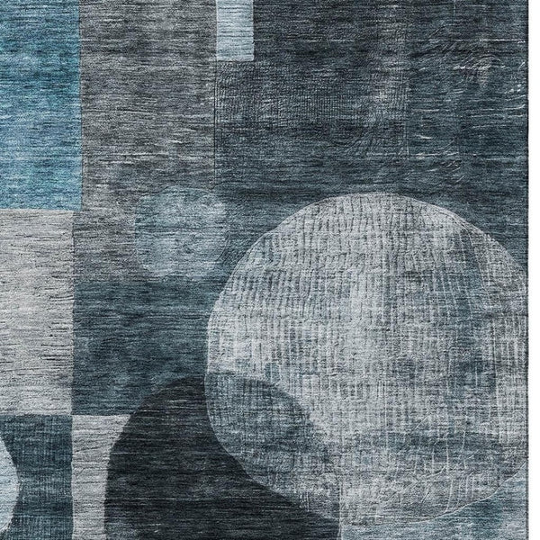 HomeRoots 5' X 8' Modern Teal Gray Silver Geometric Area Rug – Washable, UV Protected, Stain-Resistant Design! 684740