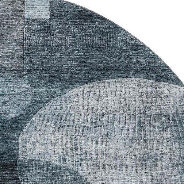 HomeRoots 8' Teal Gray and Silver Round Rug - Stylish Geometric Design, Washable, UV Protected for High-Traffic Areas 684741