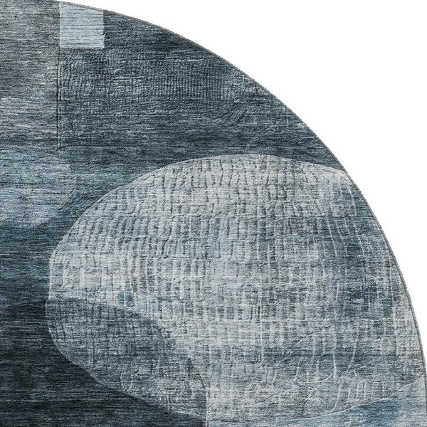 HomeRoots 8' Teal Gray and Silver Round Rug - Stylish Geometric Design, Washable, UV Protected for High-Traffic Areas 684741