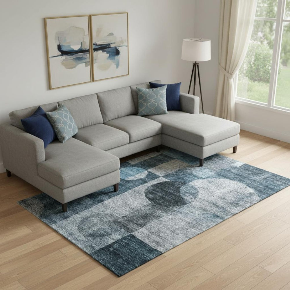 HomeRoots 9' X 12' Elegant Teal Gray Silver Geometric Washable Area Rug with UV Protection for Stylish Homes 684743