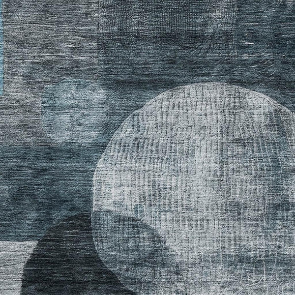 HomeRoots 9' X 12' Elegant Teal Gray Silver Geometric Washable Area Rug with UV Protection for Stylish Homes 684743