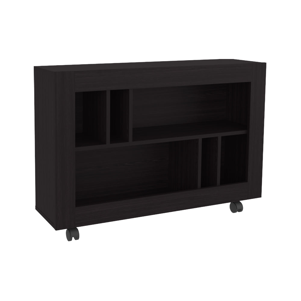English Elm Norwood Black Table Cart with Open Shelves and Smooth-Roll Casters for Living Room Storage and Mobility B092P306239