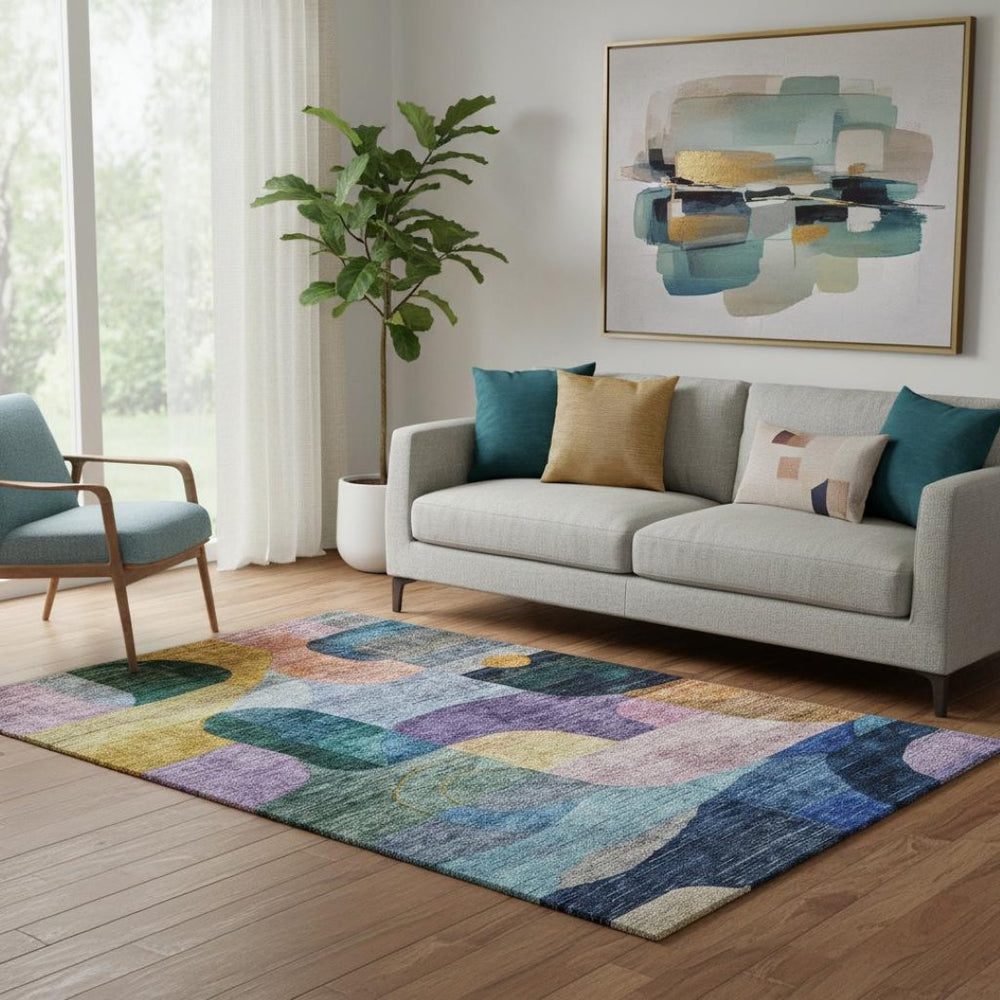 HomeRoots 5' X 8' Vibrant Abstract Geometric Area Rug – Washable, Stain-Resistant, UV-Protected for Modern Homes 684746