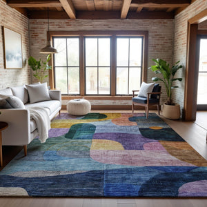 HomeRoots 8' X 10' Vibrant Abstract Geometric Area Rug in Blue, Orange, Pink & Purple – Durable & Washable! 684748