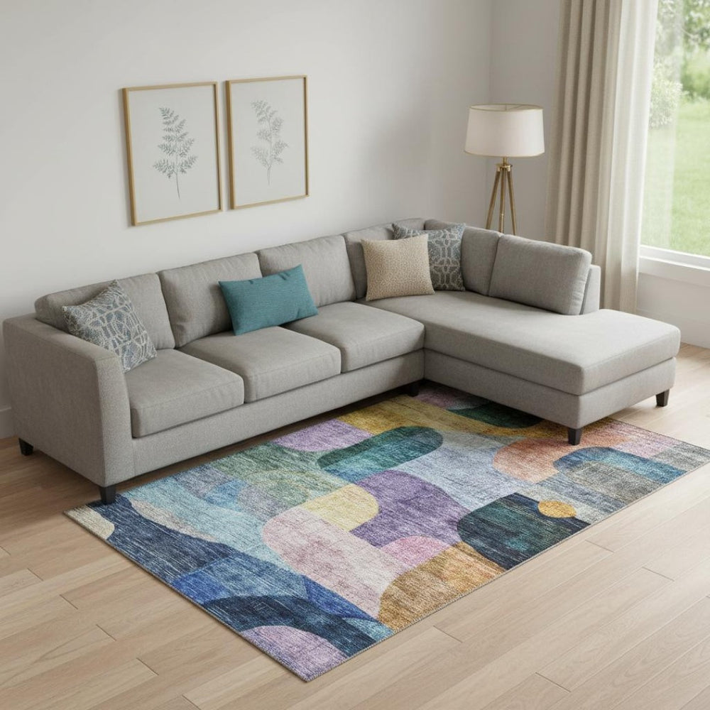 HomeRoots 9' X 12' Vibrant Abstract Geometric Area Rug - Washable, UV Protected, Perfect for Family Spaces! 684749