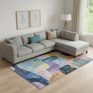 HomeRoots 9' X 12' Vibrant Abstract Geometric Area Rug - Washable, UV Protected, Perfect for Family Spaces! 684749