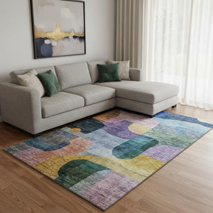 HomeRoots 10' Abstract Geometric Area Rug in Vibrant Blue, Orange, Pink & Purple - Washable & UV Protected! 684750
