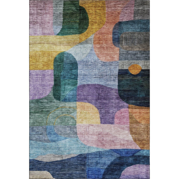 HomeRoots 10' Abstract Geometric Area Rug in Vibrant Blue, Orange, Pink & Purple - Washable & UV Protected! 684750