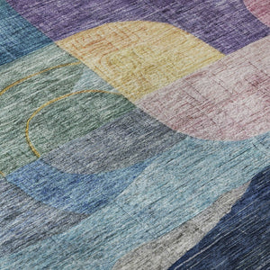 HomeRoots 10' Abstract Geometric Area Rug in Vibrant Blue, Orange, Pink & Purple - Washable & UV Protected! 684750