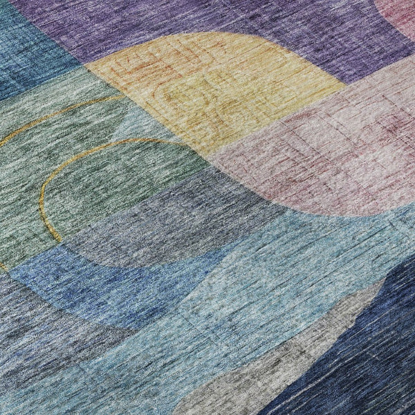 HomeRoots 10' Abstract Geometric Area Rug in Vibrant Blue, Orange, Pink & Purple - Washable & UV Protected! 684750