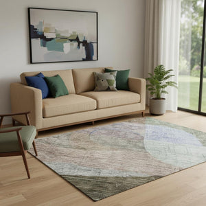 HomeRoots 5' X 8' Washable Abstract Geometric Area Rug in Brown Blue Green - UV Protected & Easy Care Design 684752
