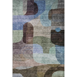 HomeRoots 5' X 8' Washable Abstract Geometric Area Rug in Brown Blue Green - UV Protected & Easy Care Design 684752