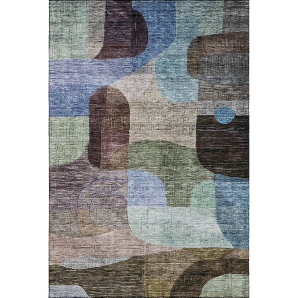 HomeRoots 5' X 8' Washable Abstract Geometric Area Rug in Brown Blue Green - UV Protected & Easy Care Design 684752