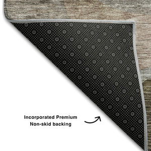 HomeRoots 5' X 8' Washable Abstract Geometric Area Rug in Brown Blue Green - UV Protected & Easy Care Design 684752