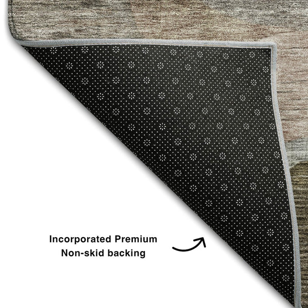 HomeRoots 5' X 8' Washable Abstract Geometric Area Rug in Brown Blue Green - UV Protected & Easy Care Design 684752