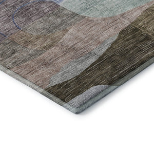 HomeRoots 5' X 8' Washable Abstract Geometric Area Rug in Brown Blue Green - UV Protected & Easy Care Design 684752