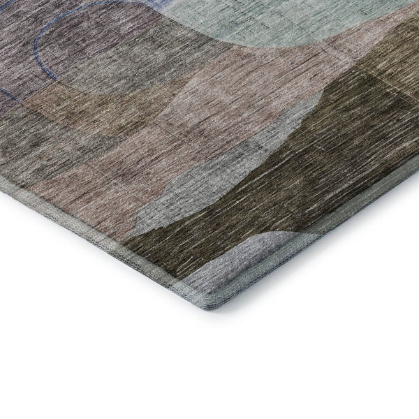 HomeRoots 5' X 8' Washable Abstract Geometric Area Rug in Brown Blue Green - UV Protected & Easy Care Design 684752