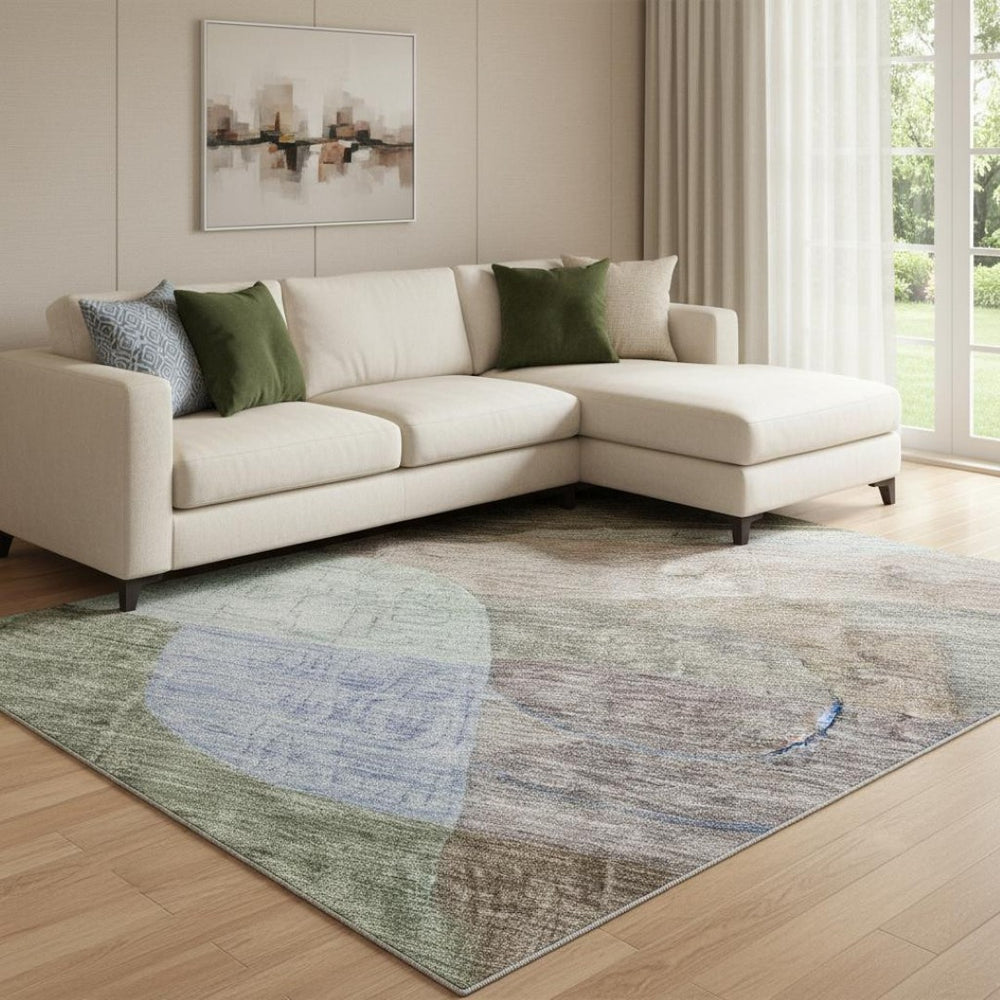 HomeRoots 8' X 10' Washable Area Rug in Brown, Blue & Green - Stylish Geometric Design with UV Protection 684754