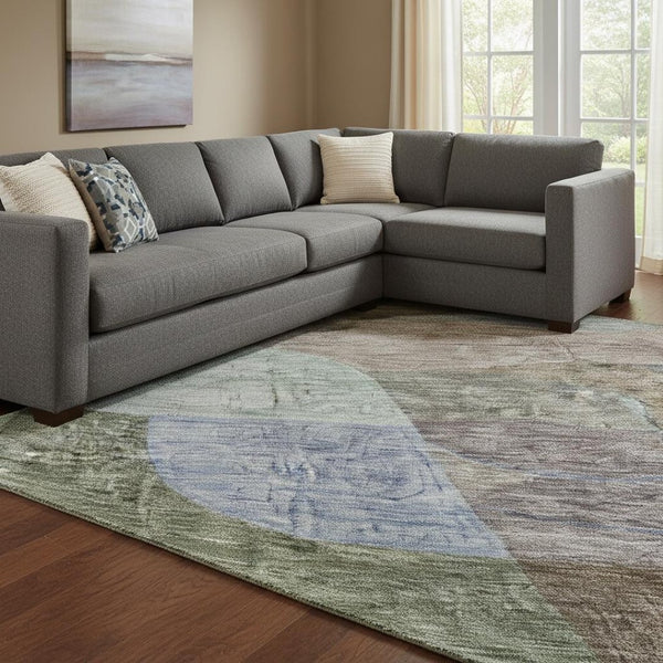 HomeRoots 10' X 14' Brown Blue And Green Abstract Geometric Area Rug – UV Protected, Washable & Durable Design 684756