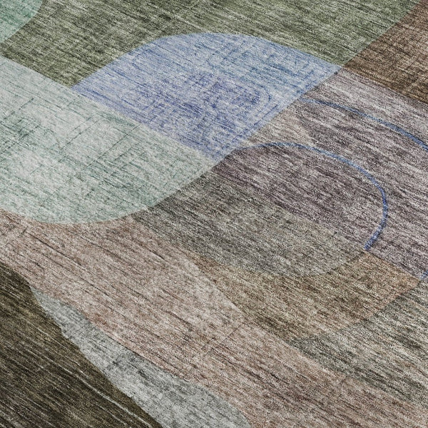 HomeRoots 10' X 14' Brown Blue And Green Abstract Geometric Area Rug – UV Protected, Washable & Durable Design 684756