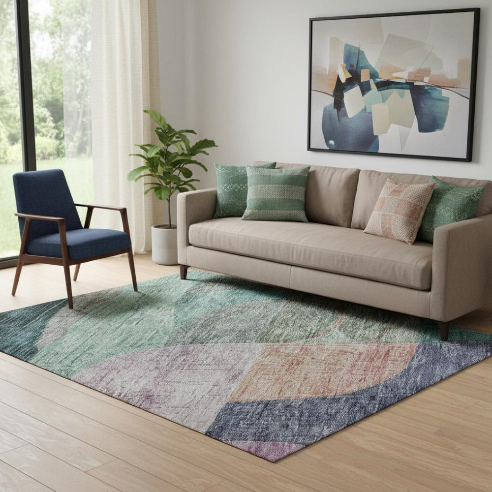 HomeRoots 5' X 8' Vibrant Abstract Geometric Area Rug – Washable, Stain-Resistant & UV Protected for Busy Homes 684758