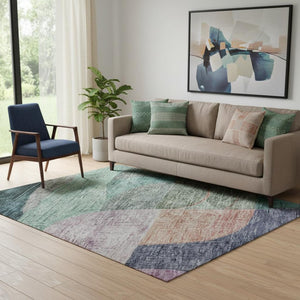 HomeRoots 5' X 8' Vibrant Abstract Geometric Area Rug – Washable, Stain-Resistant & UV Protected for Busy Homes 684758