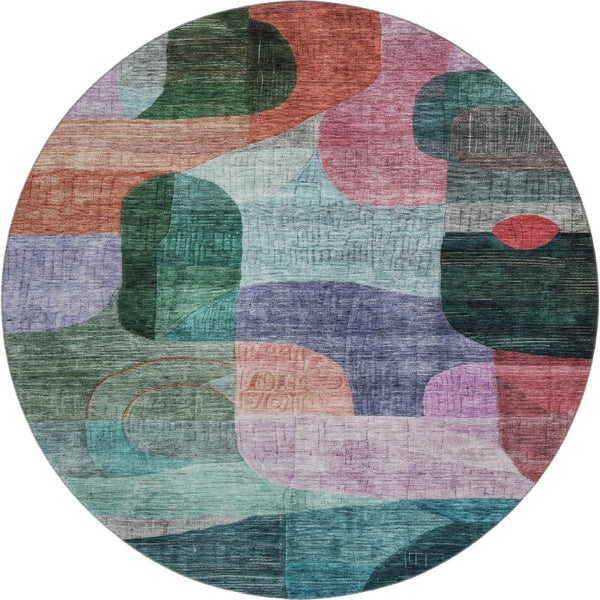 HomeRoots 8' Vibrant Abstract Geometric Round Rug – Washable with UV Protection for Busy Homes & Sunlit Spaces 684759