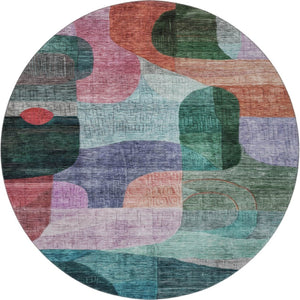 HomeRoots 8' Vibrant Abstract Geometric Round Rug – Washable with UV Protection for Busy Homes & Sunlit Spaces 684759