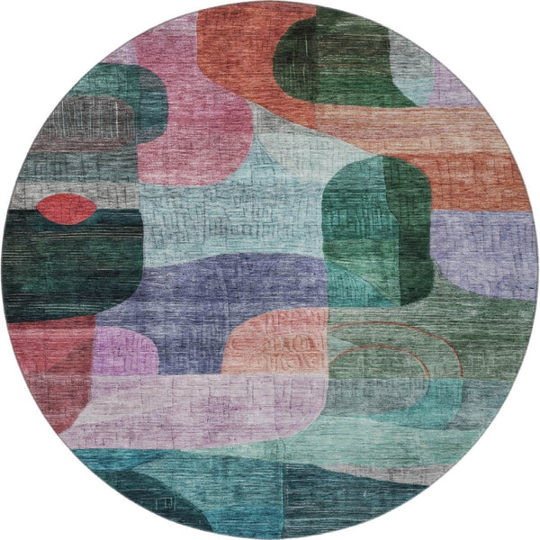 HomeRoots 8' Vibrant Abstract Geometric Round Rug – Washable with UV Protection for Busy Homes & Sunlit Spaces 684759
